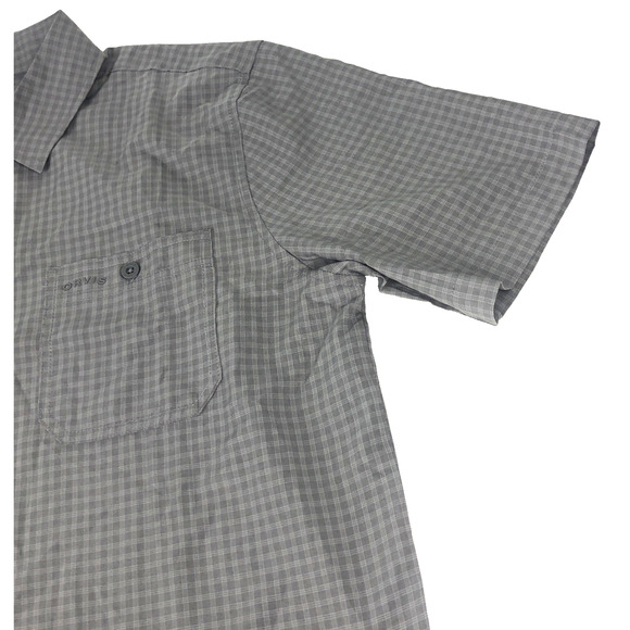 Orvis Men's Short Sleeve Button Up Shirt Medium Gray Plaid Chest Pockets NEW - Picture 7 of 13